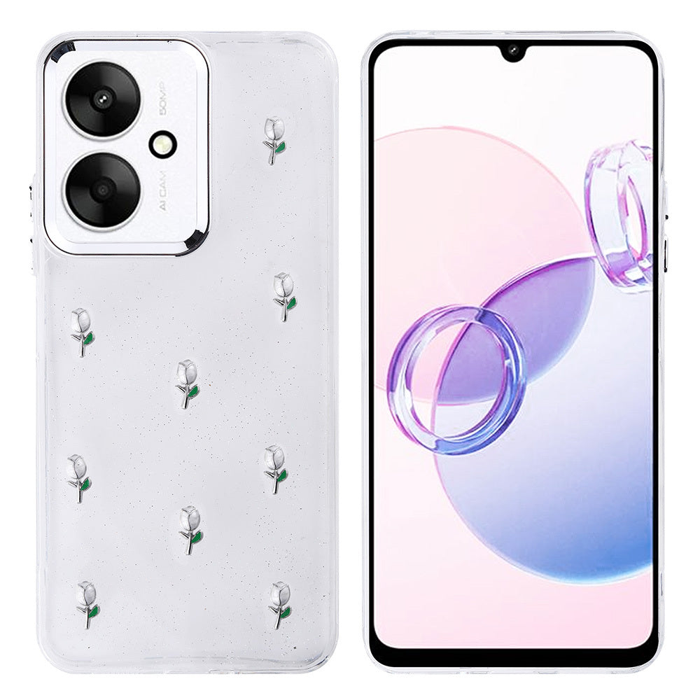 Xiaomi Poco C65 Kılıf Airbag Tasarımlı Simli Şeffaf Zore Kutup Kapak Lale