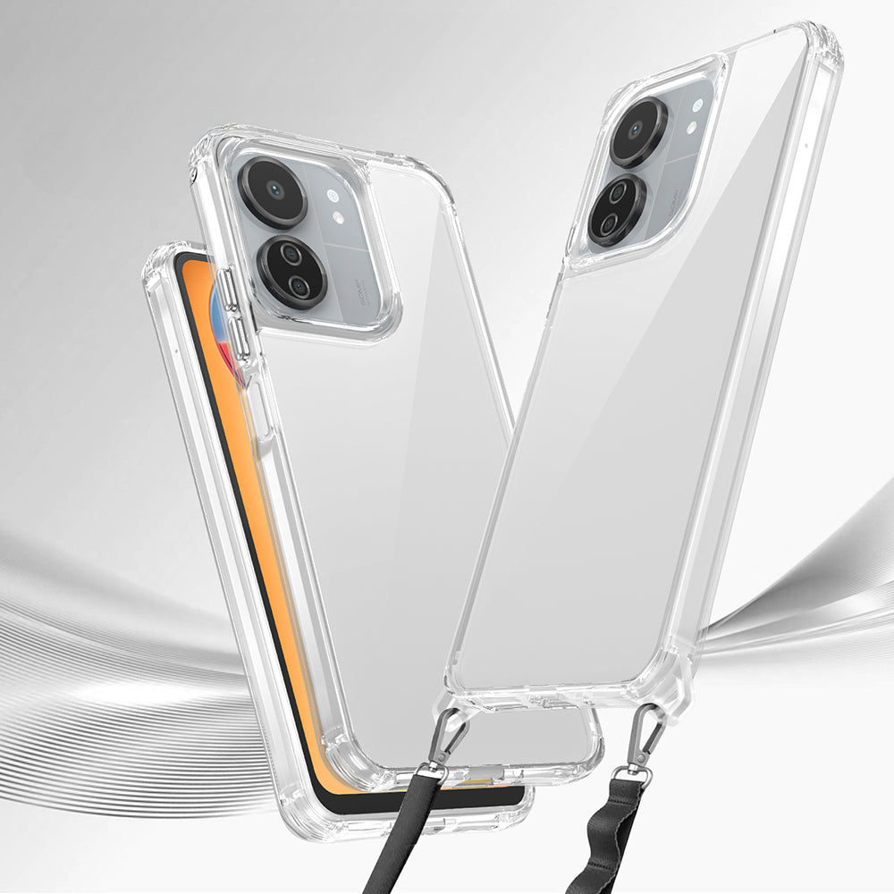 Xiaomi Poco C65 Kılıf Airbagli Takılabilir Askı Aparatlı Zore Snap Silikon Kapak Şeffaf