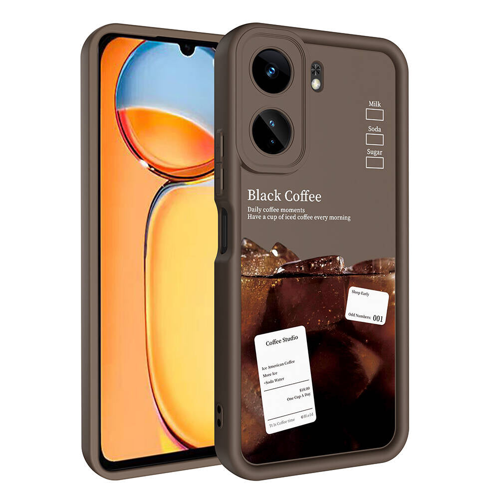 Xiaomi Poco C65 Kılıf Kamera Korumalı Baskılı Arka Yüzey Zore Klas Kapak Açık Kahve
