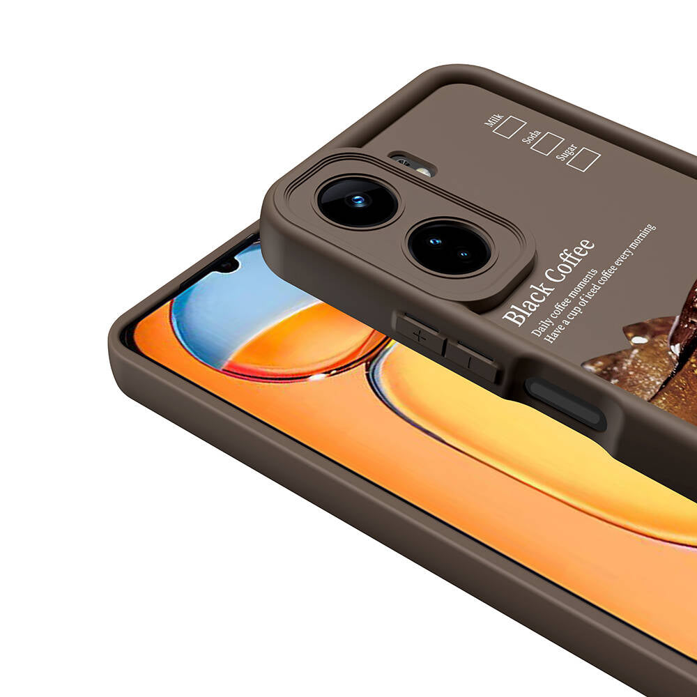 Xiaomi Poco C65 Kılıf Kamera Korumalı Baskılı Arka Yüzey Zore Klas Kapak Açık Kahve