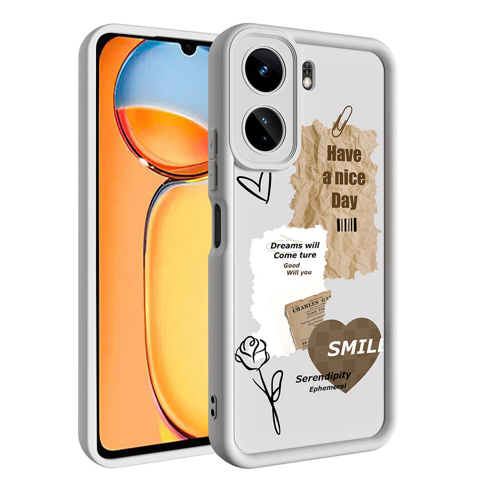 Xiaomi Poco C65 Kılıf Kamera Korumalı Baskılı Arka Yüzey Zore Klas Kapak Beyaz