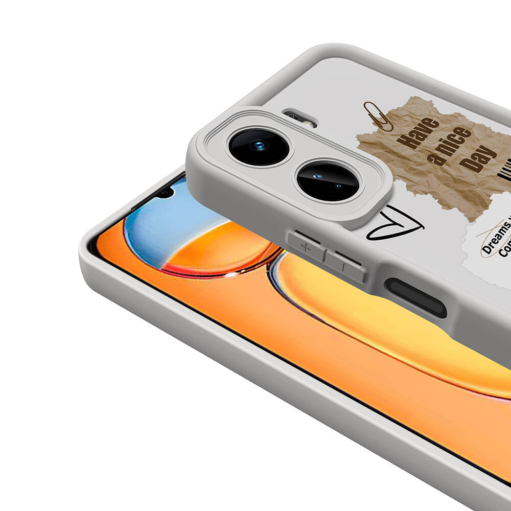 Xiaomi Poco C65 Kılıf Kamera Korumalı Baskılı Arka Yüzey Zore Klas Kapak Koyu Kahve