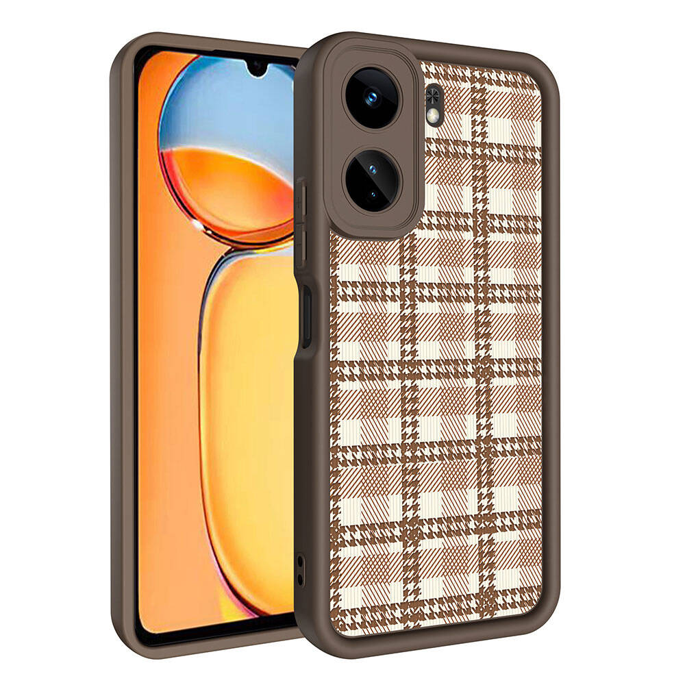 Xiaomi Poco C65 Kılıf Kamera Korumalı Baskılı Arka Yüzey Zore Klas Kapak Koyu Kahve