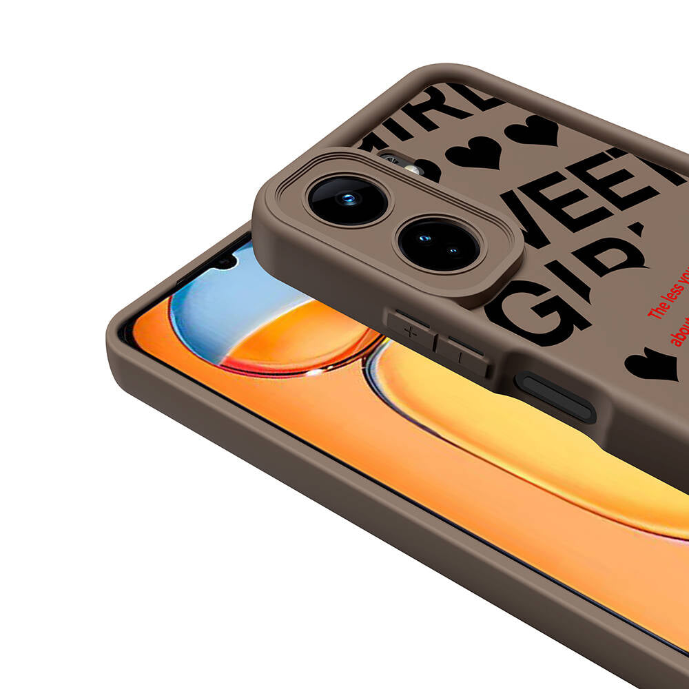 Xiaomi Poco C65 Kılıf Kamera Korumalı Baskılı Arka Yüzey Zore Klas Kapak Açık Kahve