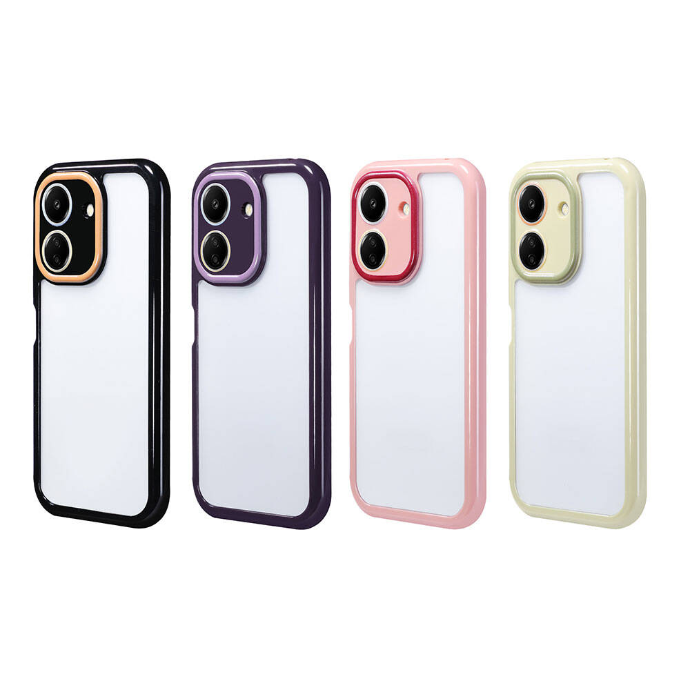 Xiaomi Poco C65 Kılıf Kamera Korumalı Renkli Kenar ve Çerçeve Tasarımlı Zore Vitamin Kapak Derin Mor