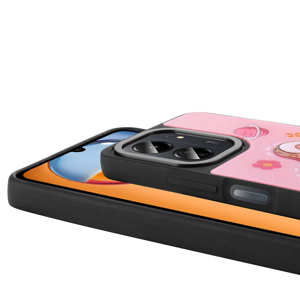 Xiaomi Poco C65 Kılıf Parlayan Kabartmalı İkonik Figürlü Zore Amas Silikon Kapak Mor