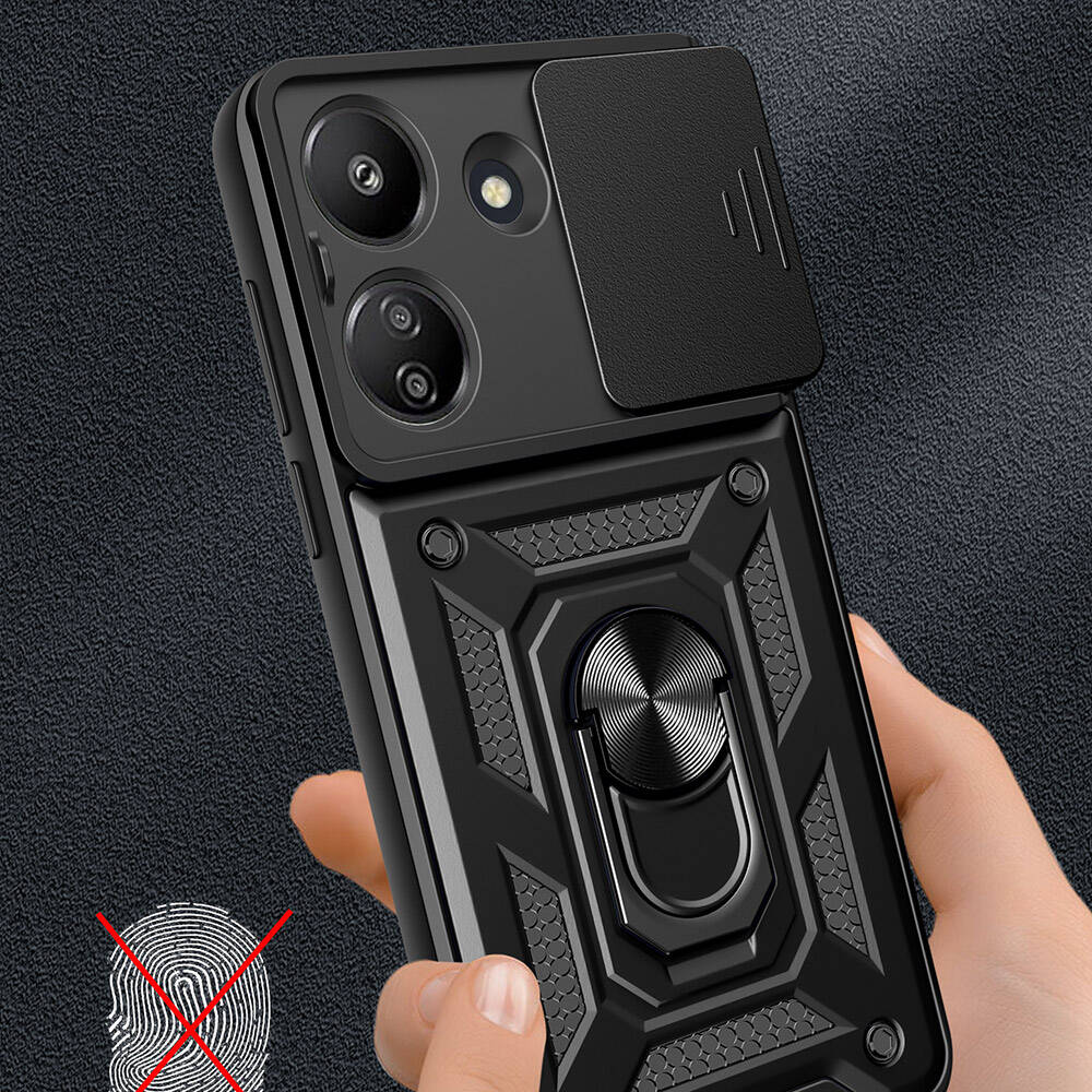 Xiaomi Poco C65 Kılıf Magnetik Standlı Kamera Korumalı Zore Sürgülü Vega Kapak Siyah