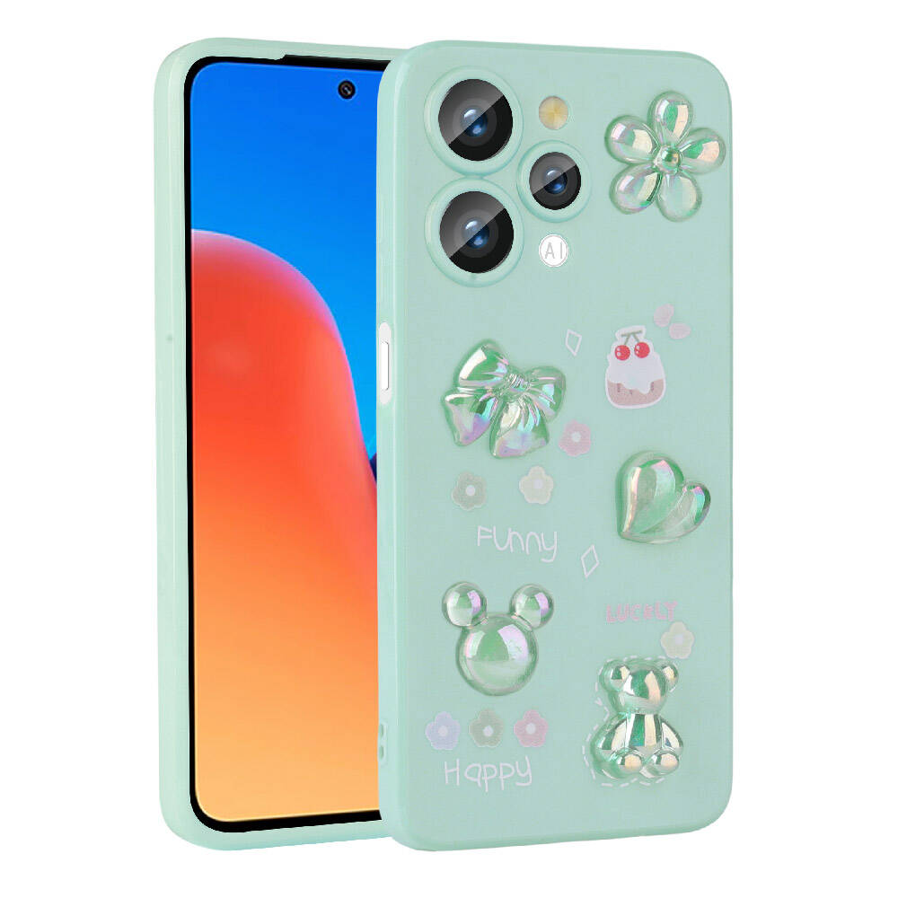 Xiaomi Redmi 12 4G Kılıf Kabartma Figürlü Parlak Zore Toys Silikon Kapak Pembe