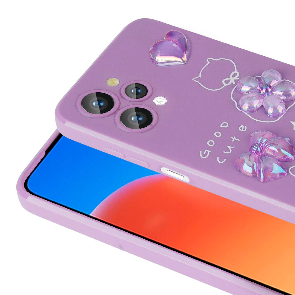 Xiaomi Redmi 12 4G Kılıf Kabartma Figürlü Parlak Zore Toys Silikon Kapak Pembe