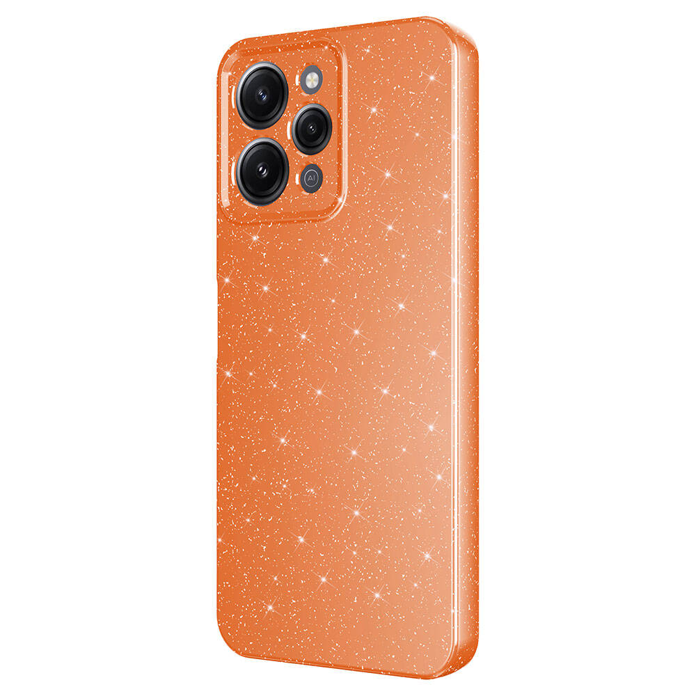 Xiaomi Redmi 12 Kılıf Kamera Korumalı Simli Lüks Zore Koton Kapak Turuncu