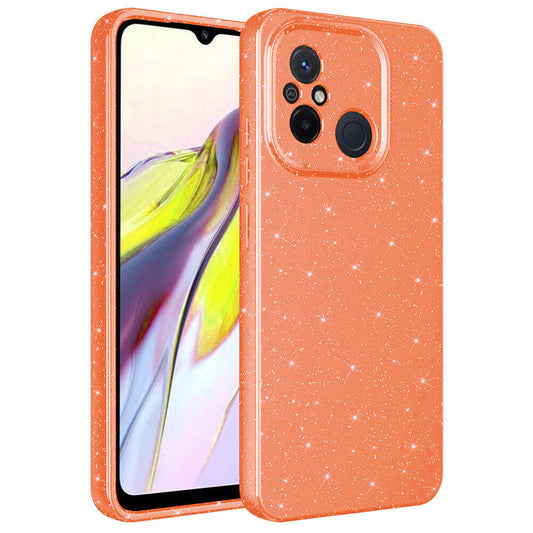 Xiaomi Redmi 12C Kılıf Kamera Korumalı Simli Lüks Zore Koton Kapak Turuncu