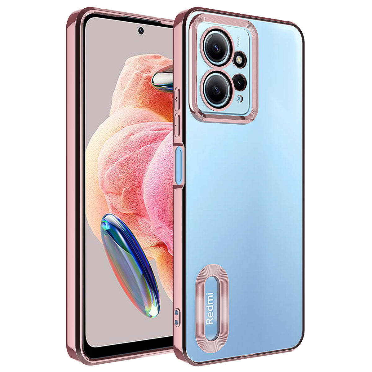 Xiaomi Redmi Note 12 4G Kılıf Kamera Korumalı Logo Gösteren Zore Omega Kapak Rose Gold