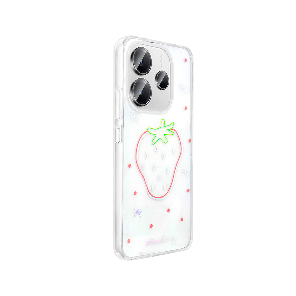 Xiaomi Redmi Note 14 4G Kılıf Şeffaf Figürlü Zore Folk Sert Kapak Çilek