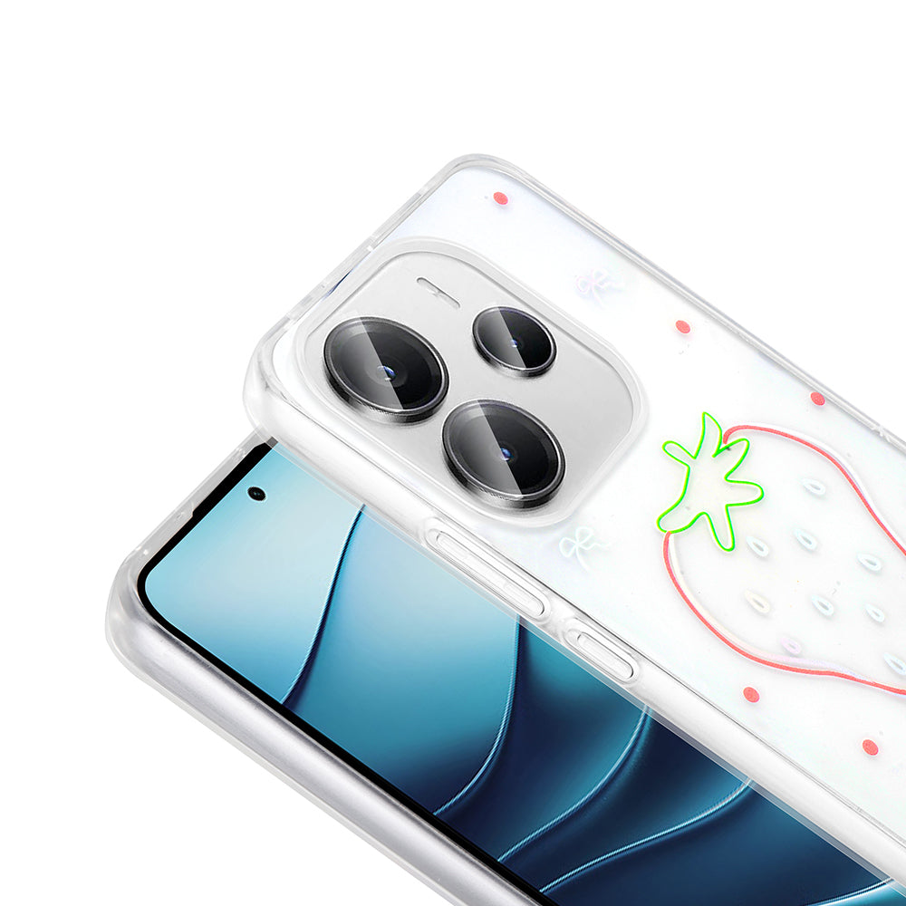 Xiaomi Redmi Note 14 4G Kılıf Şeffaf Figürlü Zore Folk Sert Kapak Çilek
