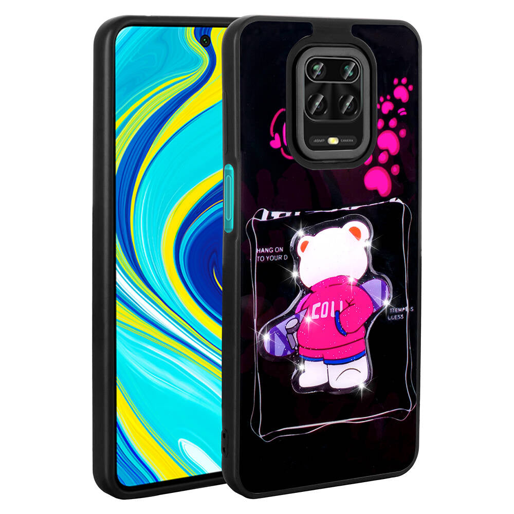 Xiaomi Redmi Note 9S Kılıf Parlayan Kabartmalı İkonik Figürlü Zore Amas Silikon Kapak Siyah