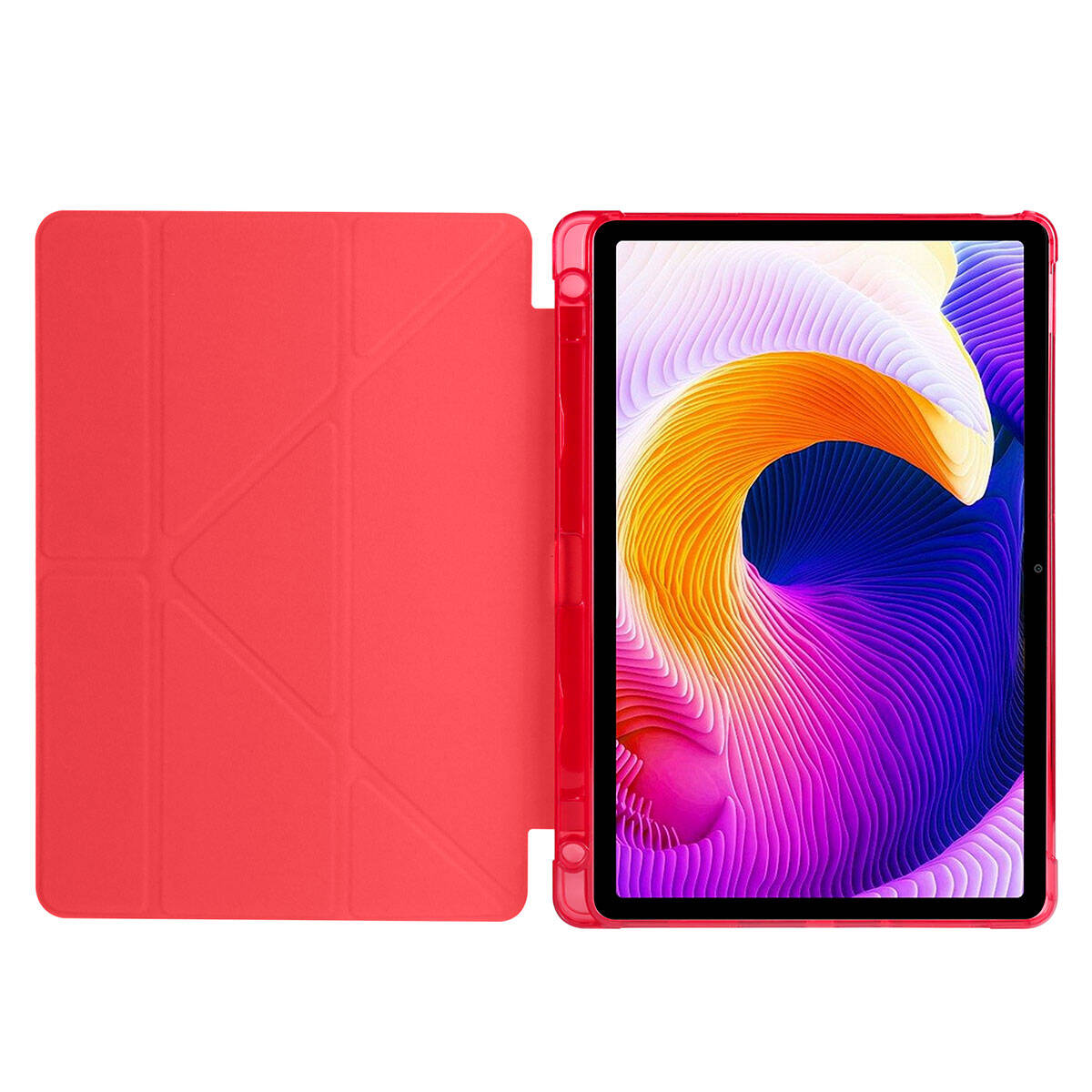 Xiaomi Redmi Pad SE Kılıf Zore Tri Folding Kalem Bölmeli Standlı Kılıf Kırmızı