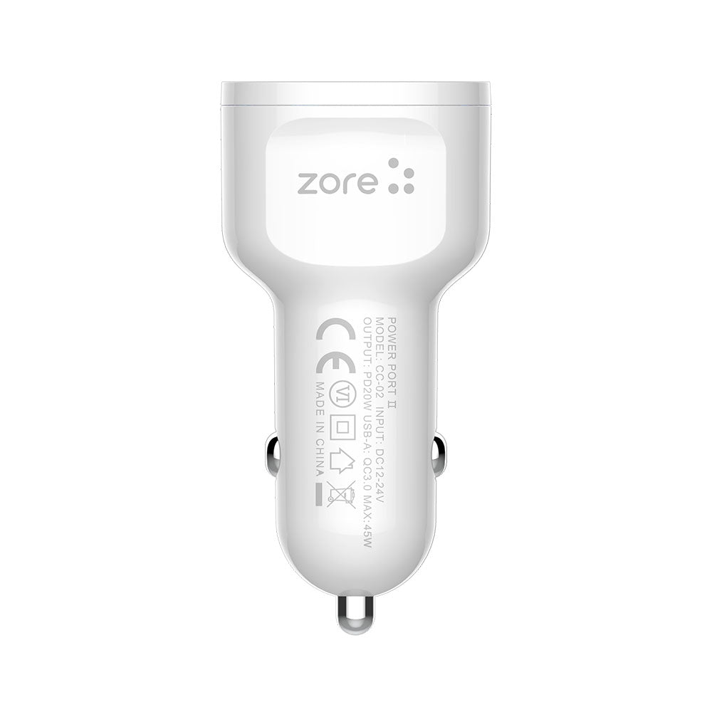 Zore CC-02 Hızlı Şarj Özellikli LED Işıklı QC 3.0 USB-A ve Type-C PD Araç Şarj Başlığı PD 20W Beyaz