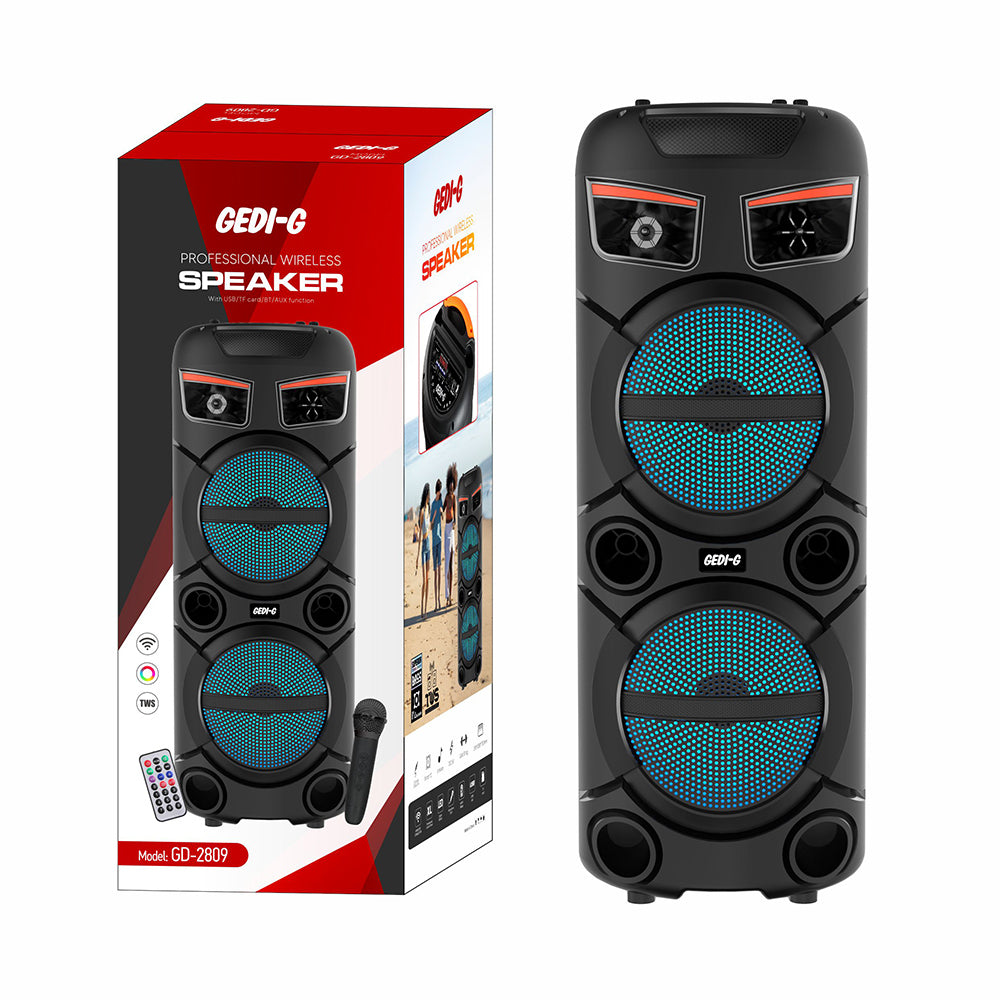 Zore GD-2809 Dijital LED Göstergeli FM Radyolu Mikrofonlu RGB TWS Çift 8 inç Stereo Bass Kablosuz Karaoke Hoparlör Siyah
