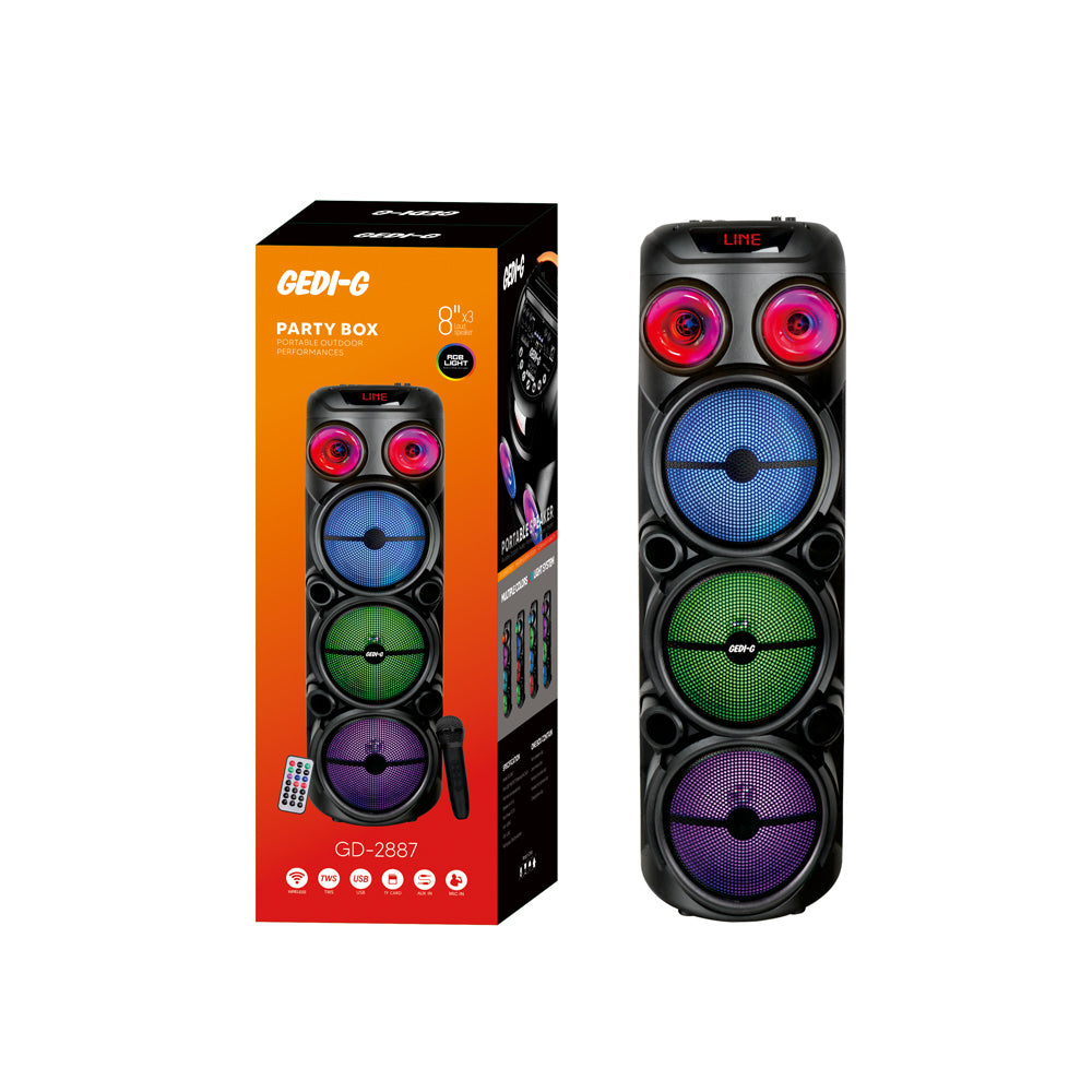 Zore GD-2887 Dijital LED Göstergeli Mikrofonlu RGB TWS 8 inç Stereo Bass Kablosuz Karaoke Hoparlör Siyah