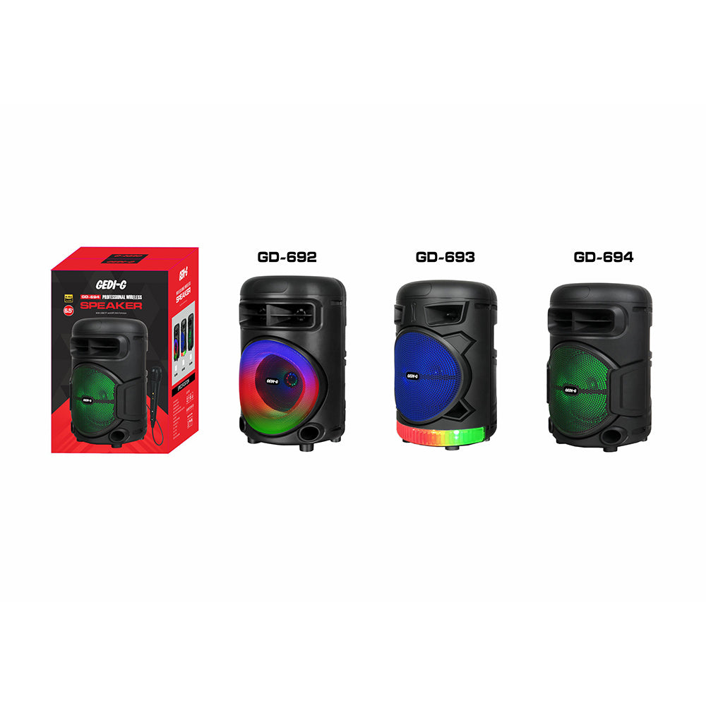 Zore GD-692 FM Radyolu Mikrofonlu RGB TWS 6.5 inç Stereo Bass Kablosuz Karaoke Hoparlör Siyah