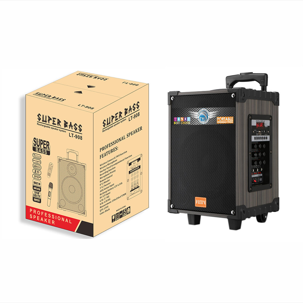 Zore LT-908 Dijital LED Göstergeli FM Radyolu Mikrofonlu TWS 8 inç Stereo Bass Kablosuz Karaoke Hoparlör Siyah