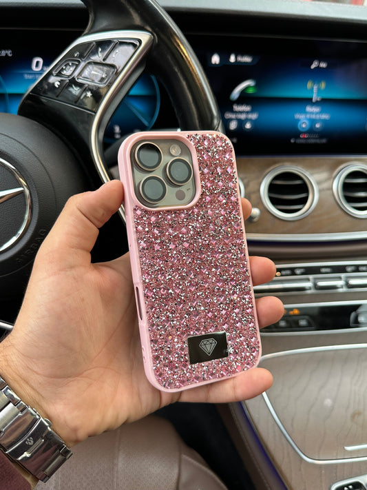 Crystal Shine Taşlı Apple iPhone Uyumlu Kılıf (Pembe)