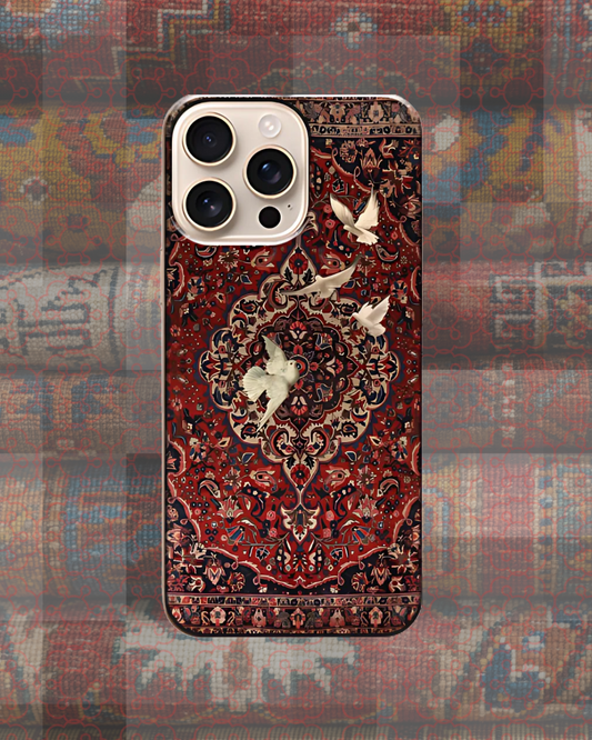 iPhone Pers Halı Güvercin Desen Kılıf (Huzur)