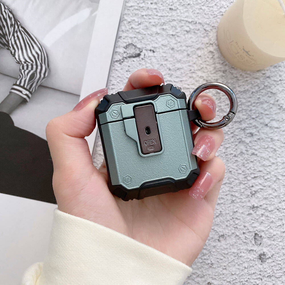 Apple Airpods Zore Airbag 35 Darbelere Karşı Dayanıklı Düğmeli Kılıf Yeşil