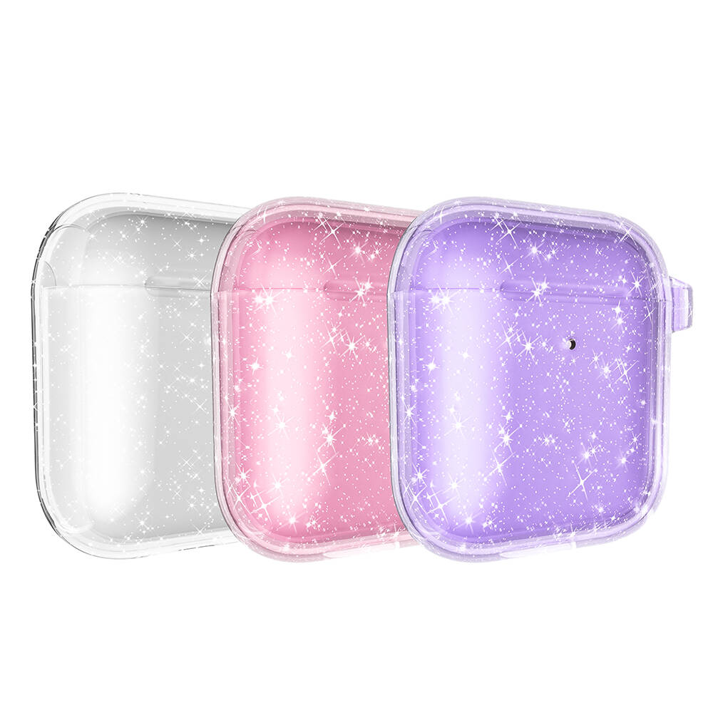 Apple Airpods Zore Allstar Airbag 32 Parlayan Simli Saydam Renkli Kılıf Mor