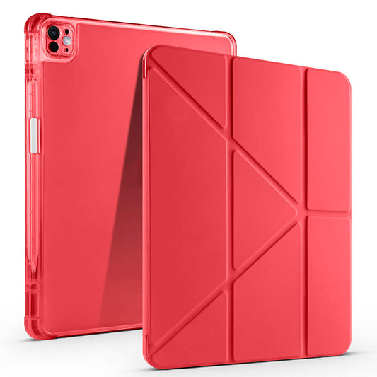 Apple iPad Air 13 2024 Kılıf Zore Tri Folding Kalem Bölmeli Standlı Kılıf Kırmızı