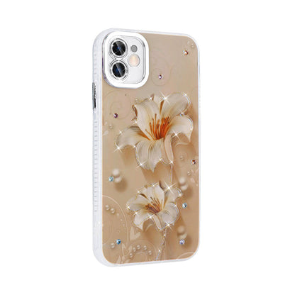 Apple iPhone 11 Kılıf Çiçek Desenli Parlak Taşlı Sert Silikon Zore Garden Kapak Colorful
