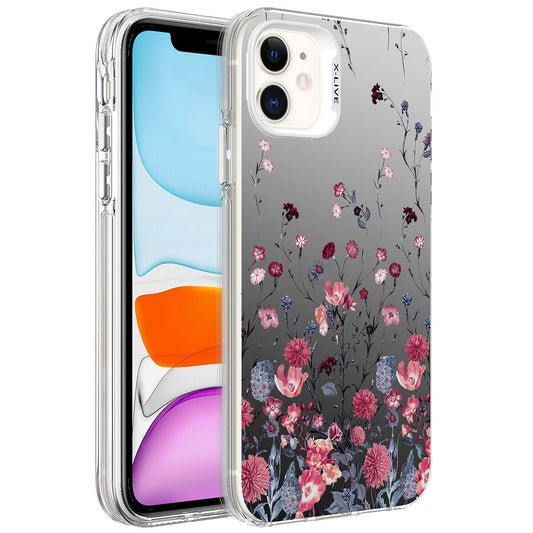 Apple iPhone 11 Kılıf Desenli Zore Silver Sert Kapak Çiçek