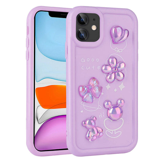 Apple iPhone 11 Kılıf Kabartma Figürlü Parlak Zore Toys Silikon Kapak Mor
