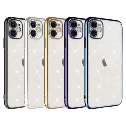 Apple iPhone 11 Kılıf Kamera Korumalı Renkli Çerçeveli Simli Zore Garage Kapak Mavi