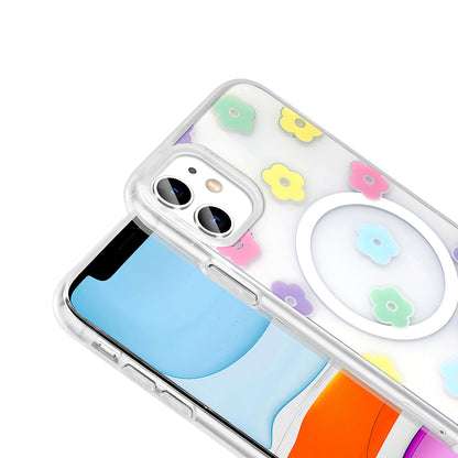 Apple iPhone 11 Kılıf M-Safe Şarj Özellikli Şeffaf Zore Folk Sert Kapak Çilek