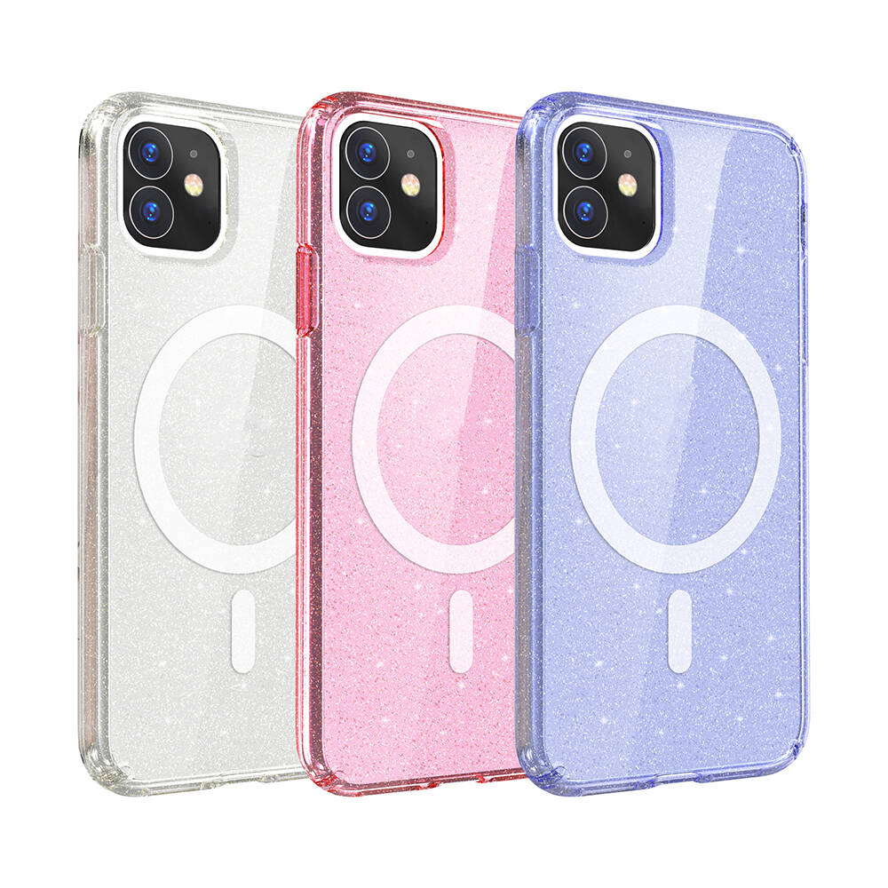 Apple iPhone 11 Kılıf Magsafe Şarj Özellikli Parlayan Simli Saydam Renkli Zore Allstar Kapak Mor