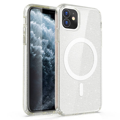 Apple iPhone 11 Kılıf Magsafe Şarj Özellikli Parlayan Simli Saydam Renkli Zore Allstar Kapak Mor