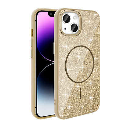 Apple iPhone 11 Kılıf Magsafe Şarj Özellikli Parlayan Simli Zore Okso Kapak Gold