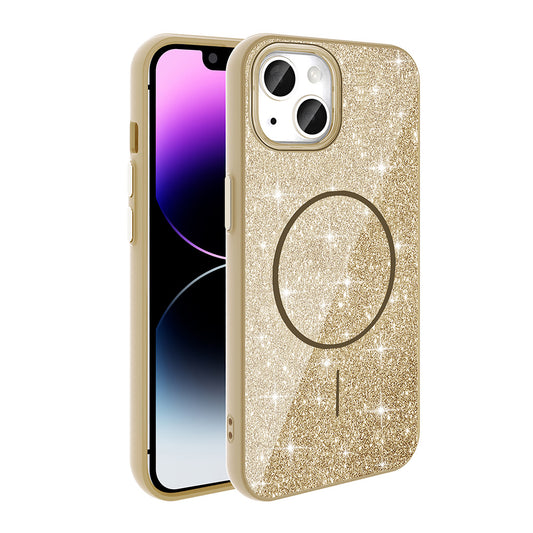 Apple iPhone 11 Kılıf Magsafe Şarj Özellikli Parlayan Simli Zore Okso Kapak Gold