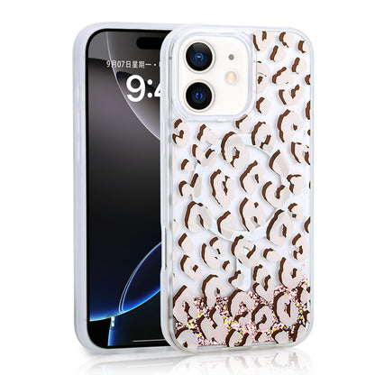 Apple iPhone 11 Kılıf Sıvılı Simli Baskılı Şeffaf Arka Yüzey Zore Mossa Silikon Kapak Pembe