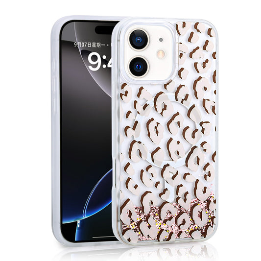 Apple iPhone 11 Kılıf Sıvılı Simli Baskılı Şeffaf Arka Yüzey Zore Mossa Silikon Kapak Pembe
