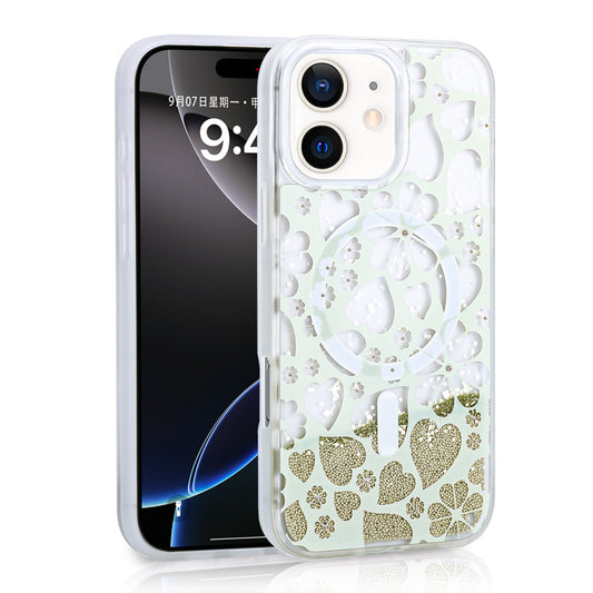 Apple iPhone 11 Kılıf Sıvılı Simli Baskılı Şeffaf Arka Yüzey Zore Mossa Silikon Kapak Gold