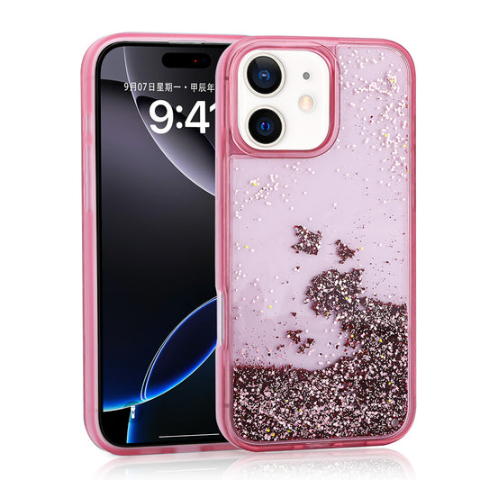 Apple iPhone 11 Kılıf Sıvılı Simli Şeffaf Arka Yüzey Zore Keto Silikon Kapak Pembe