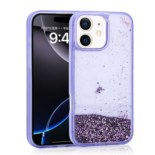 Apple iPhone 11 Kılıf Sıvılı Simli Şeffaf Arka Yüzey Zore Keto Silikon Kapak Mor