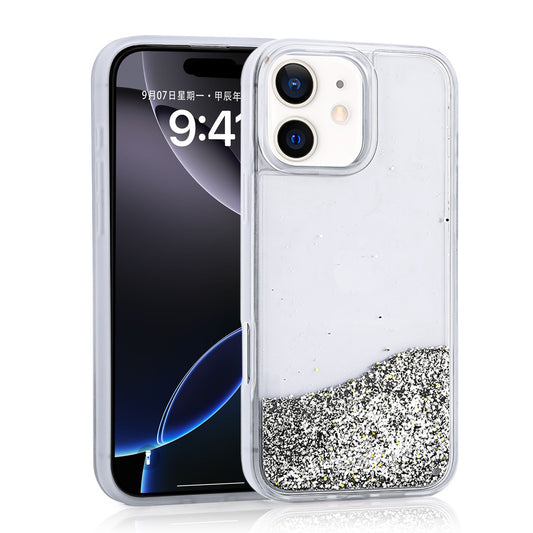 Apple iPhone 11 Kılıf Sıvılı Simli Şeffaf Arka Yüzey Zore Keto Silikon Kapak Gümüş