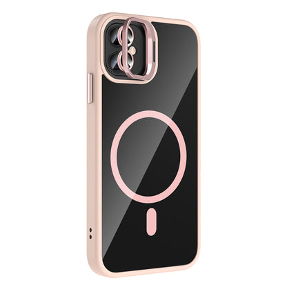 Apple iPhone 11 Kılıf Standlı ve Kamera Lens Hediyeli M-Safe Şarj Özellikli Zore Etro Kapak Lacivert