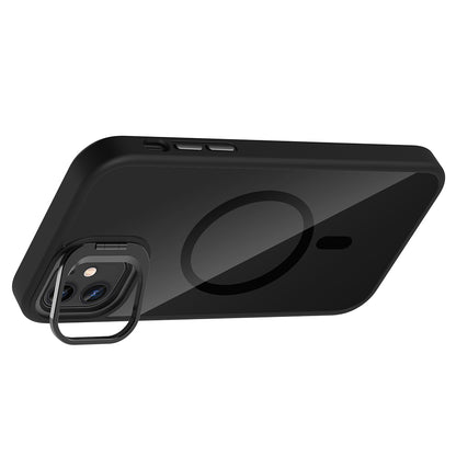 Apple iPhone 11 Kılıf Standlı ve Kamera Lens Hediyeli M-Safe Şarj Özellikli Zore Etro Kapak Lacivert