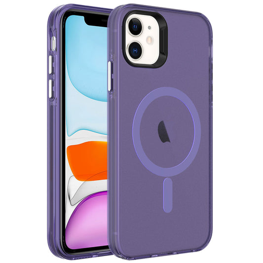 Apple iPhone 11 Kılıf Zore Magsafe Şarj Özellikli Buzlu Transparan C-Pro Sert Kapak Derin Mor