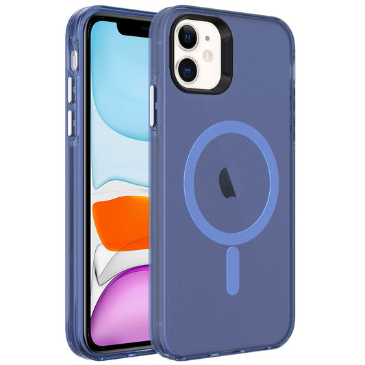 Apple iPhone 11 Kılıf Zore Magsafe Şarj Özellikli Buzlu Transparan C-Pro Sert Kapak Lacivert