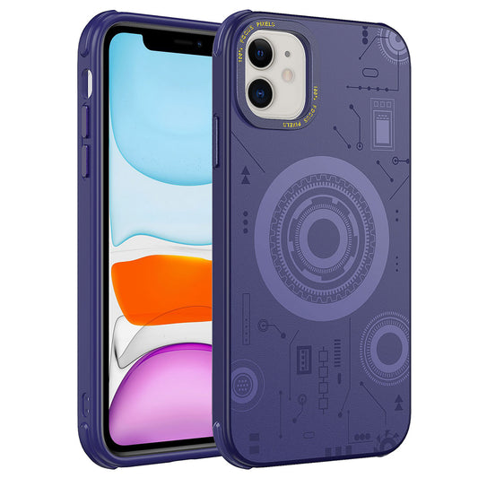 Apple iPhone 11 Kılıf Zore Wireless Şarj Özellikli Desenli Hot Kapak Derin Mor